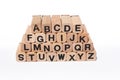 Alphabet letters on wooden cubes,a-z, abc, isolated on white Royalty Free Stock Photo