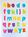 Alphabet in lower case colored letters.