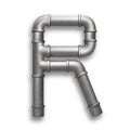 Alphabet made of Metal pipe, letter R with clipping path Royalty Free Stock Photo