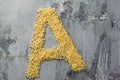 Alphabet made of pasta. Letter A