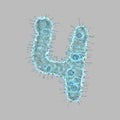 Alphabet made of virus isolated on gray background. Number 4. 3d rendering. Covid font