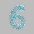 Alphabet made of virus isolated on gray background. Number 6. 3d rendering. Covid font