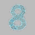 Alphabet made of virus isolated on gray background. Number 8. 3d rendering. Covid font