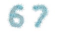 Alphabet made of virus isolated on white background. Set of numbers 6, 7. 3d rendering. Covid font Royalty Free Stock Photo