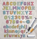 Alphabet marker colorful doodle font style.