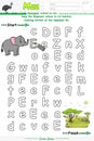 Alphabet Maze Game learning alphabet Ee with Elephant cartoon