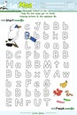 Alphabet Maze Game learning alphabet Bb with Bali myna cartoon.