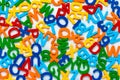 Alphabet, multicolor background with plastic numbers and letters. ABC. Education concept. Colorful abstract texture with signs. Royalty Free Stock Photo