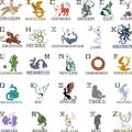 Alphabet with mythical creatures