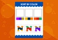 Alphabet N sorts by color for kids. Good for school and kindergarten projects