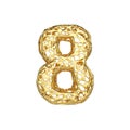 Alphabet number 8. Gold font made of yellow cellular framework. 3D render isolated on white background.