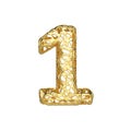 Alphabet number 1. Gold font made of yellow cellular framework. 3D render isolated on white background.