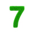 Alphabet number 7. Grassy font made of fresh green grass. 3D render isolated on white background.