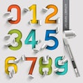 Alphabet number paper cut colorful font.