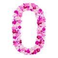 Alphabet number zero from orchid flowers isolated on white