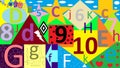 Alphabet numbers letters shapes direction signs, watercolor coloring, puzzles, multicolor mysterious