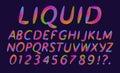 Alphabet and numbers from liquid multicolored transparent letters, Fashionable font, in trend Royalty Free Stock Photo