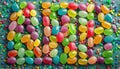 Alphabet with numbers, made with photo of brightly coloured jelly bean sweets as the background Royalty Free Stock Photo