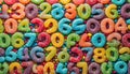 Alphabet with numbers, made with photo of brightly coloured jelly bean sweets as the background Royalty Free Stock Photo