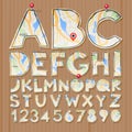 Alphabet and numbers, paper craft design, cut out Royalty Free Stock Photo