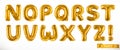 Alphabet part 2. Golden inflatable toy balloons. Letters N - Z. 3D realistic font. Vector icon set