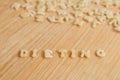 Alphabet pasta forming the text dieting