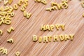 Alphabet pasta forming the text Happy Birthday