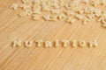Alphabet pasta forming the text nutrition