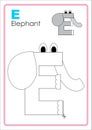 Alphabet Picture Letter `E` Colouring Page. Elephant Craft.