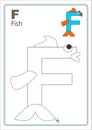 Alphabet Picture Letter `F` Colouring Page. Fish Craft.