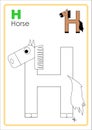 Alphabet Picture Letter `H` Colouring Page. Horse Craft.