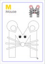 Alphabet Picture Letter `M` Colouring Page. Mouse Craft.