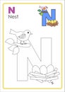 Alphabet Picture Letter `N` Colouring Page. Nest Craft. Royalty Free Stock Photo