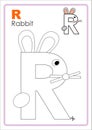 Alphabet Picture Letter `R` Colouring Page. Rabbit Craft.