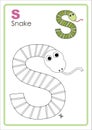 Alphabet Picture Letter `S` Colouring Page. Snake Craft.