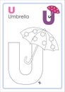 Alphabet Picture Letter `U` Colouring Page. Umbrella Craft.