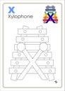 Alphabet Picture Letter `X` Colouring Page. Xylophone Craft.