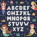 Alphabet poster with cute mermaids. Wall Art for kids