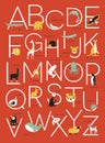 Alphabet poster design with animal illustrations