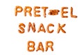 Alphabet pretzel words PRETZEL SNACK BAR isolated