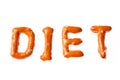 Alphabet pretzel written word DIET isolated