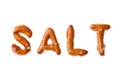 Alphabet pretzel written word SALT isolated