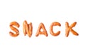 Alphabet pretzel written word SNACK isolated