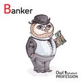 Alphabet professions Owl Letter B - Banker Vector Royalty Free Stock Photo