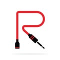 Alphabet R letter logo formed by jack cable or wire. Vector design template elements for your audio, sound or music application or