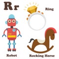 Alphabet R letter.Ring,Robot,Rocking Horse