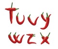 Alphabet, red hot chilli peppers. Royalty Free Stock Photo