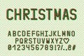 Alphabet retro design. Christmas color style. English letters, numbers, punctuation marks. Monospaced font typography. EPS