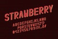 Alphabet retro design. Strawberry color style. Letters, numbers, punctuation marks. Monospaced font vector typography. EPS 10