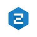 Z Initial Logo Design With Blue Hexagon, Flat Icon Design With Long Shadow